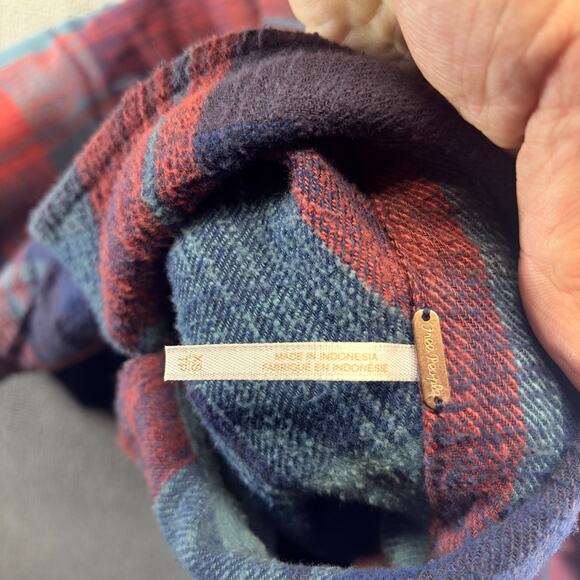 Free People Womens Flannel Blue XS/TP Plaid Oversized Long Sleeve Cat Eye Button - Picture 6 of 8